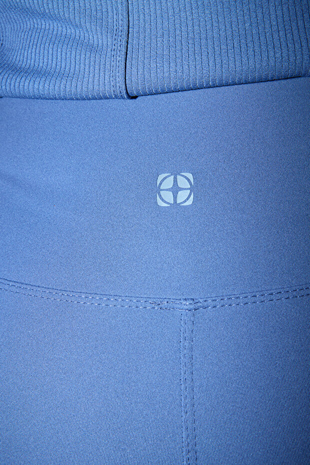 Indigo Soft Fırçalı Kumaş Reflektör Baskı Detaylı Tam Boy Örme Spor Tayt THMAW25TY00020 - 3