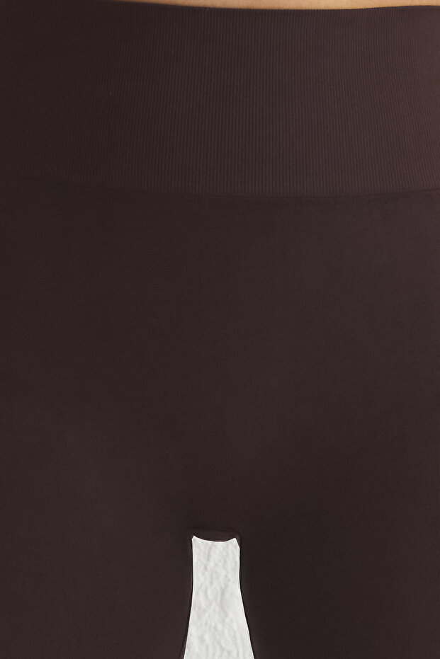 Kahverengi Seamless/Dikişsiz Push Up Tam Boy Örme Spor Tayt THMAW25TY00003 - 4