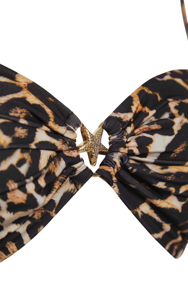 Leopar Desenli Straplez Kaplı Döküm Aksesuarlı Bikini Üstü TBESS24BU00150 - 6