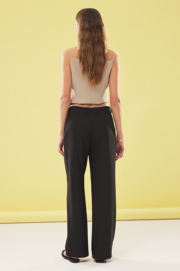 Siyah Düşük Bel Wide Leg/Geniş Paça Dokuma Pantolon TWOSS25PL00025 - 7