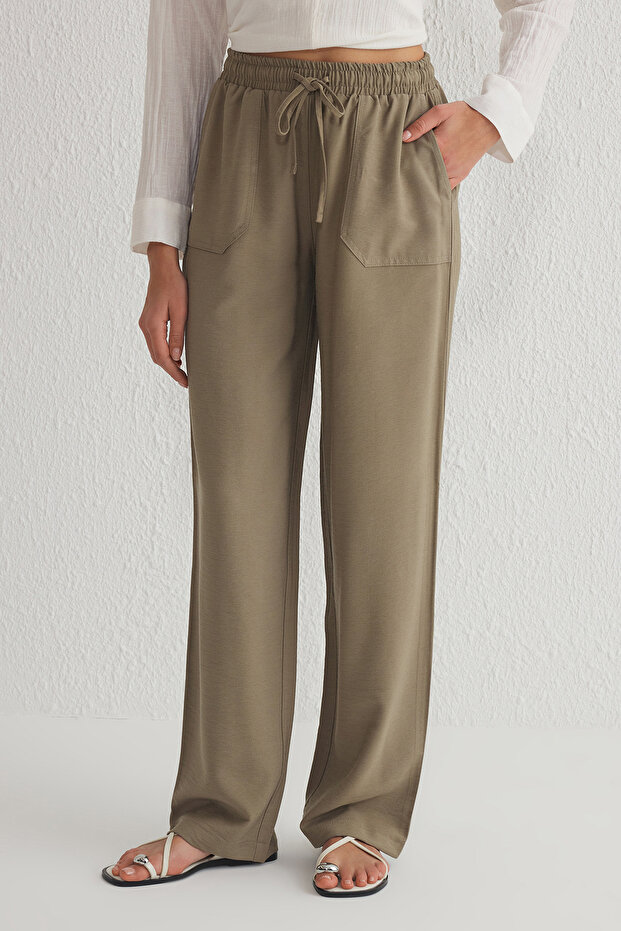 Haki Beli Lastikli Ederli Kumaş Pull On Jogger Dokuma Pantolon TWOSS25PL00010 - 4