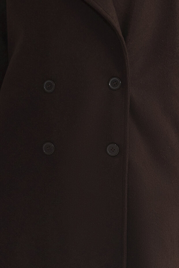 Barna Oversize széles szabású hosszú gyapjú kabát TWOAW21KB0038 - 6