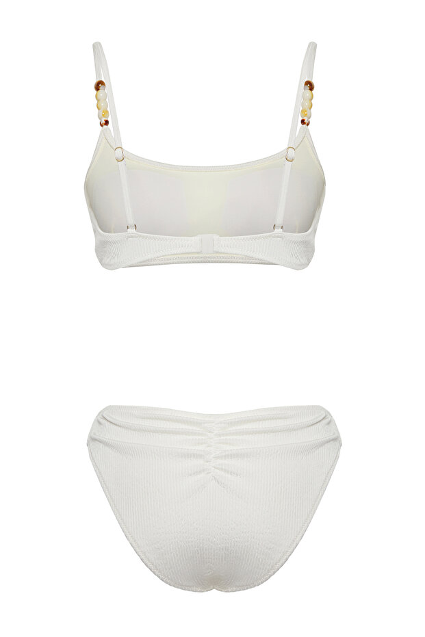 Ekru Aksesuarlı Bralette Kaplı Regular Normal Bel Bikini Takımı TBESS25BT00057 - 6