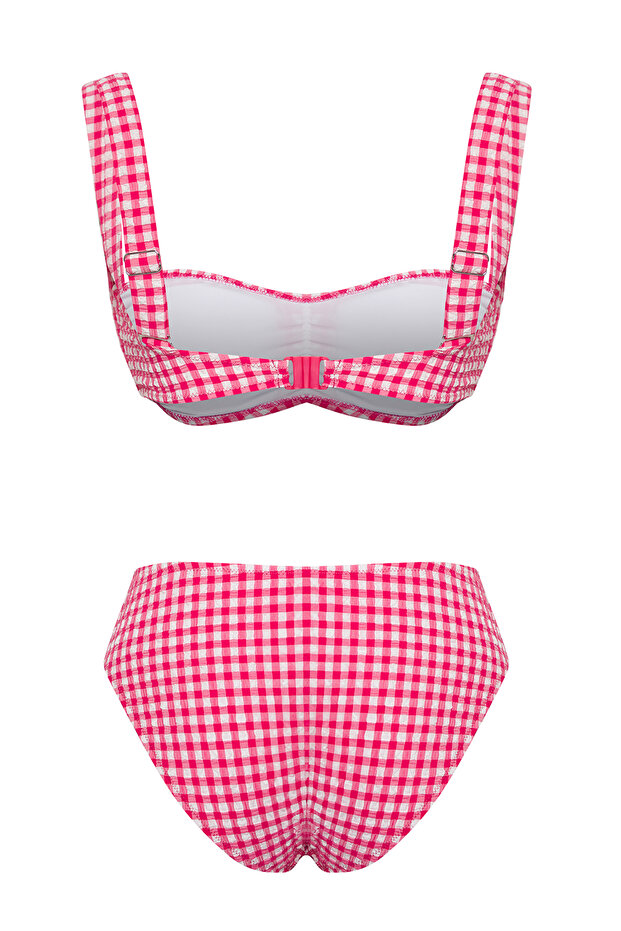 Pötikare Desenli Dokulu Bralette Kaplı Büzgülü Hipster Normal Bel Bikini Takımı TBESS25BT00036 - 8