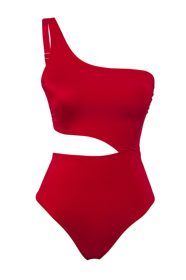 Kırmızı Cut Out Detaylı Tek Omuz Kaplı Brazilian Mayokini TBESS24MY00005 - 5