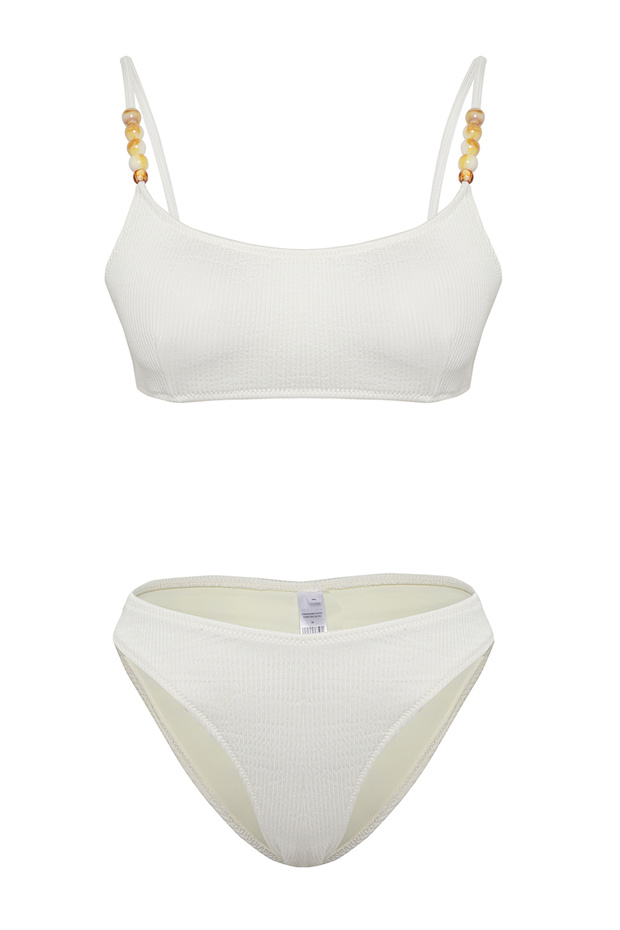 Ekru Aksesuarlı Bralette Kaplı Regular Normal Bel Bikini Takımı TBESS25BT00057 - 5