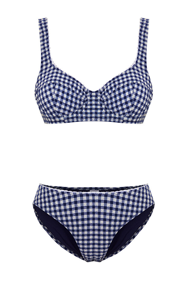 Pötikare Desenli Şeritli Balconette Kaplı Regular Normal Bel Bikini Takımı TBESS25BT00003 - 7