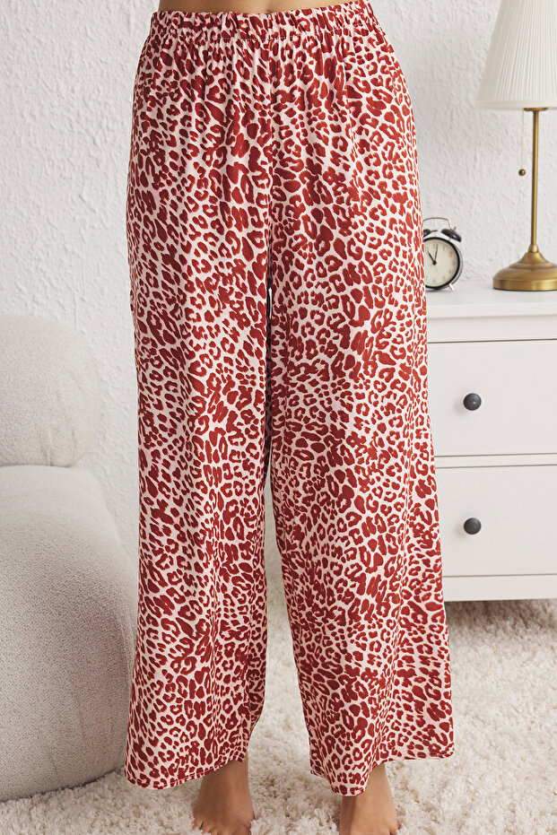 Çok Renkli Leopar Desenli Viskon Dokuma Pijama Takımı THMSS25PT00030 - 4