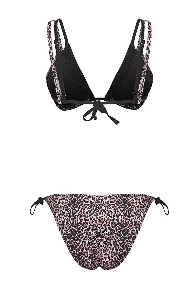 Leopar Desenli Renk Bloklu Üçgen Kaplı Brazilian Normal Bel Bikini Takımı TBESS25BT00034 - 7