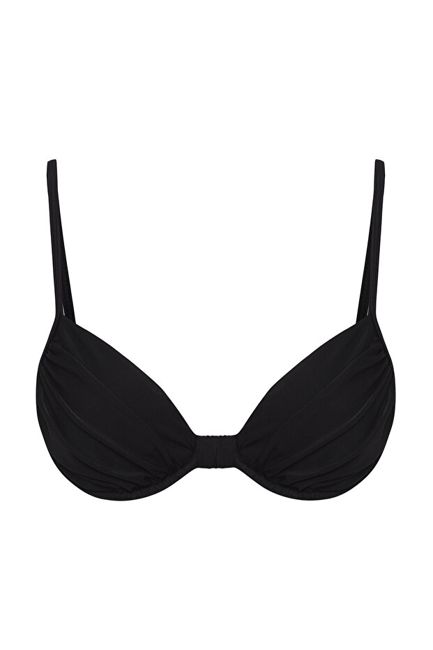 Siyah Drapeli Balconette Kaplı Basic Bikini Üstü TBESS25BU00000 - 5