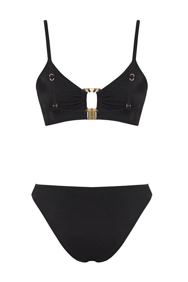 Siyah Aksesuarlı Bralette Kaplı Regular Normal Bel Bikini Takımı TBESS25BT00054 - 7