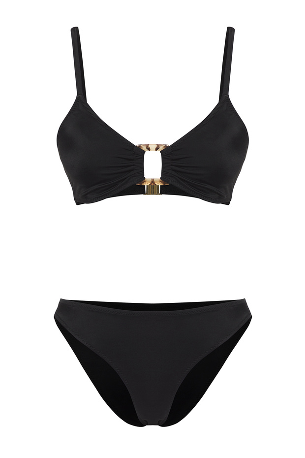 Siyah Aksesuarlı Bralette Kaplı Regular Normal Bel Bikini Takımı TBESS25BT00054 - 6