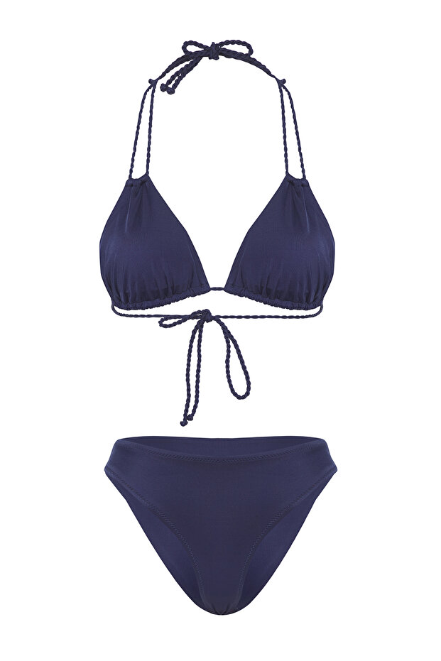 Lacivert Tünelli Üçgen Kaplı Regular Normal Bel Bikini Takımı TBESS25BT00072 - 5