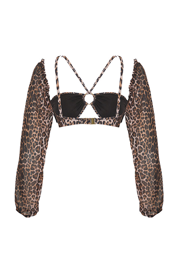 Leopar Desenli Aksesuarlı Straplez Kaplı Bikini Üstü TBESS25BU00015 - 7