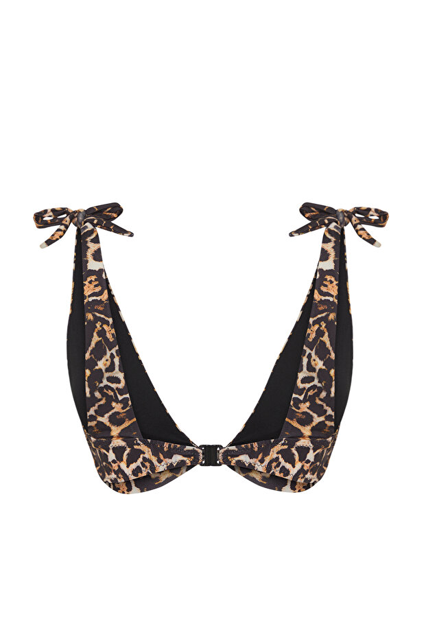 Leopar Desenli Düğümlü Üçgen Kaplı Bikini Üstü TBESS24BU00155 - 6
