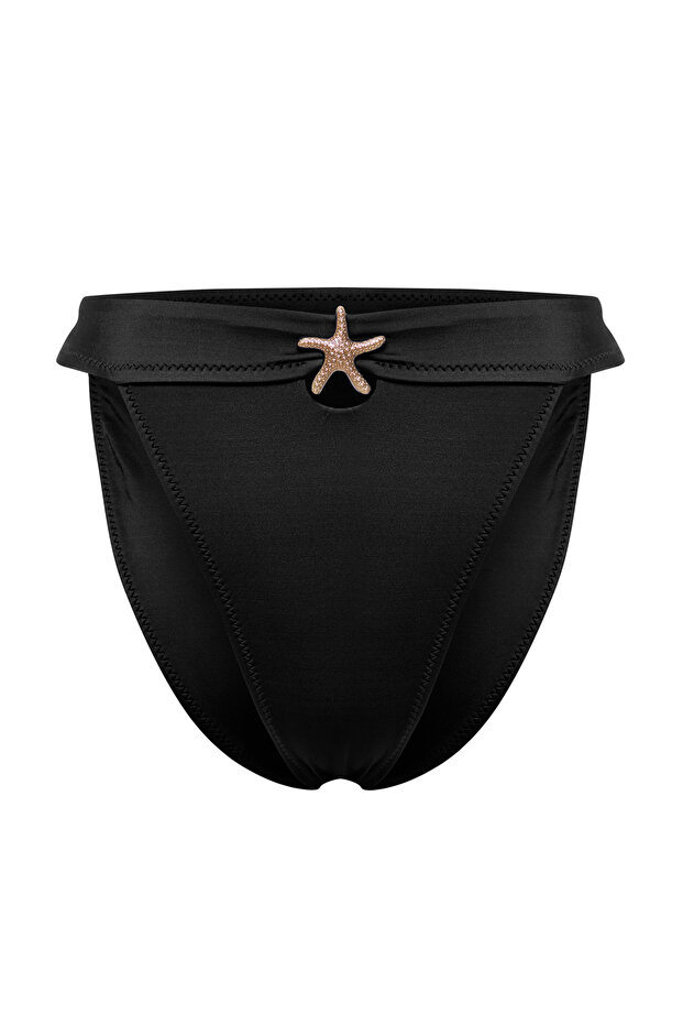 Siyah Aksesuarlı Brazilian Yüksek Bel Bikini Altı TBESS25BA00016 - 5