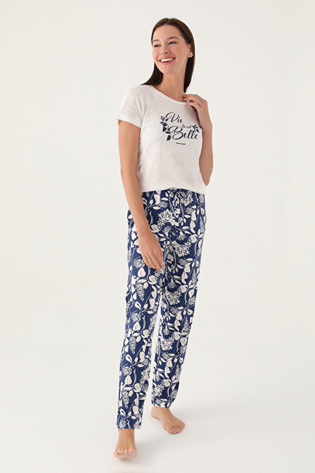 Women's White Short Sleeve Pajama Set - 1