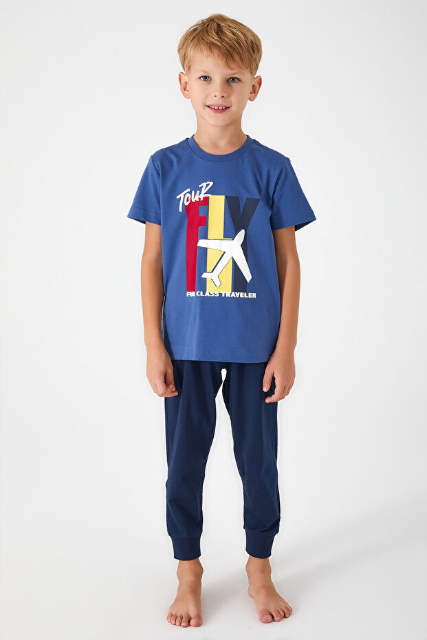 طقم بيجامة للأولاد باللون الأزرق - 1