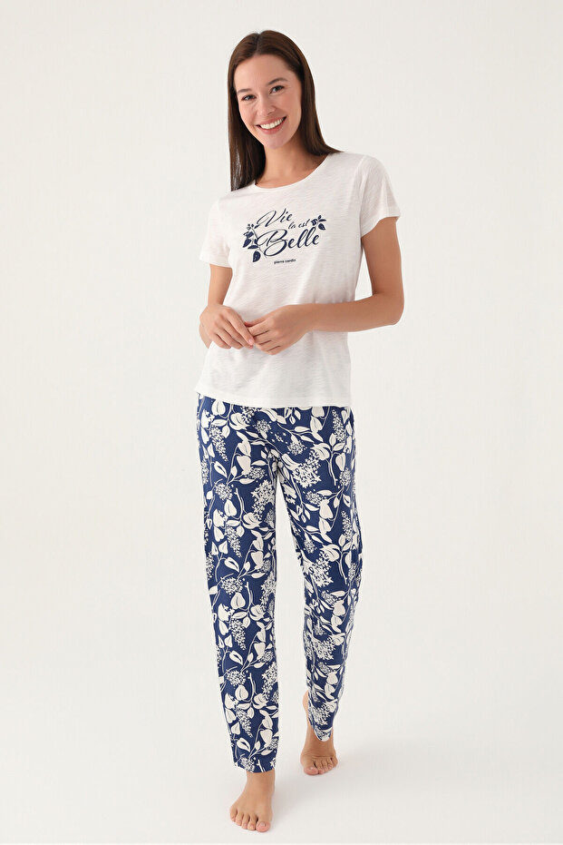 Women's White Short Sleeve Pajama Set - 3