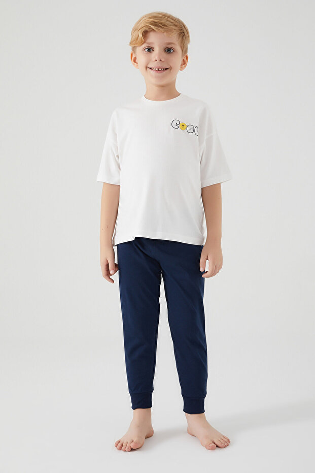 Rolypoly Boy's White Short Sleeve Pajama Set - 1