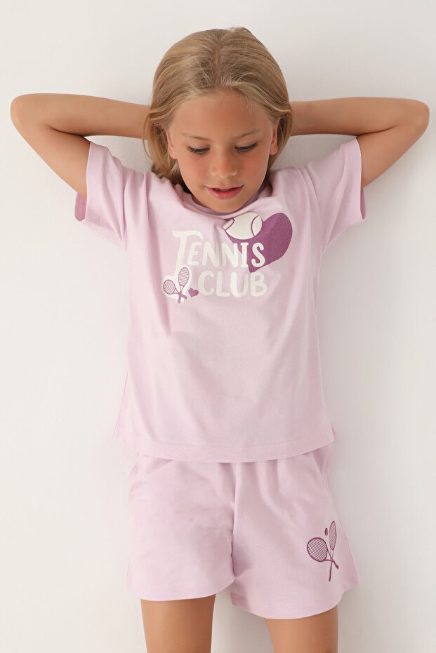 Kız Çocuk Mor Şort Takım - 2