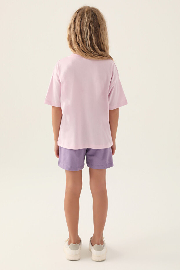 Kız Çocuk Mor Şort Takım - 5