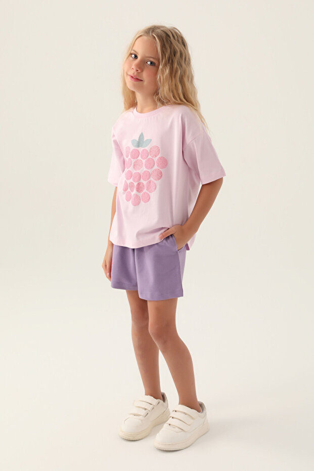 Kız Çocuk Mor Şort Takım - 1