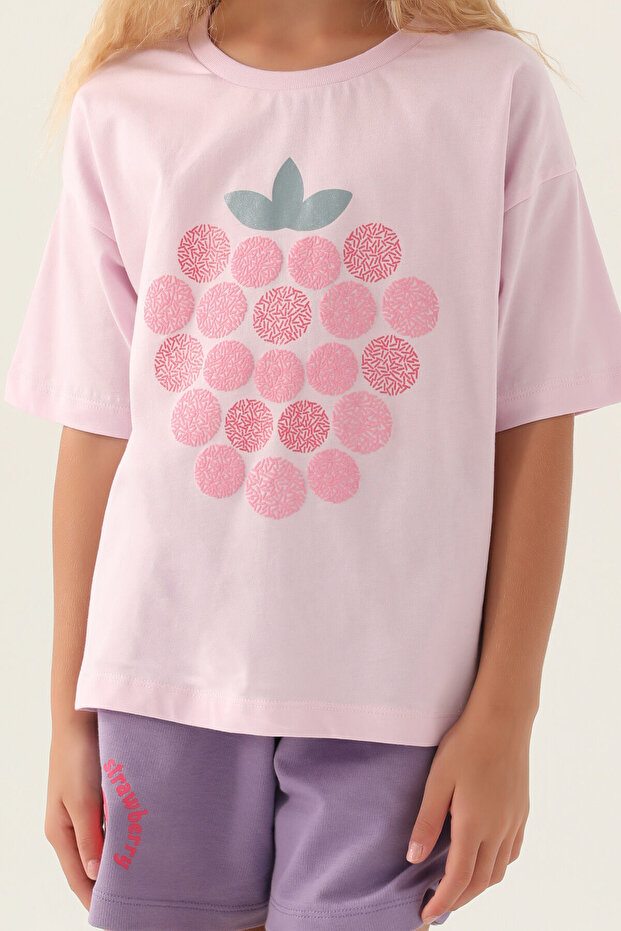 Kız Çocuk Mor Şort Takım - 4