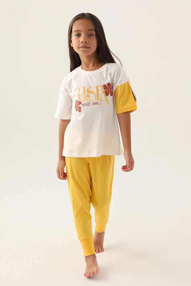 Girls' Cream Short Sleeve Pajama Set