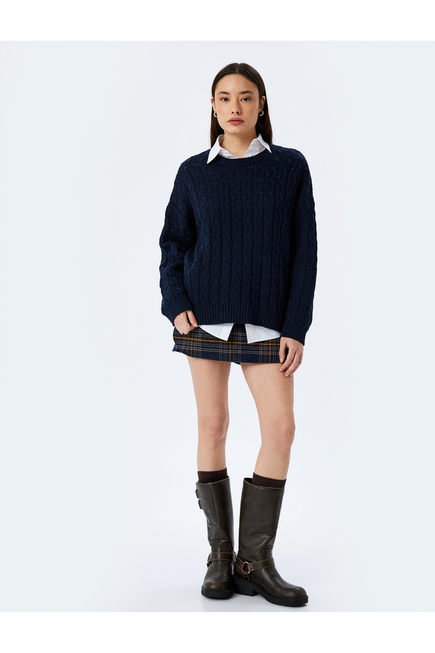 Hair Braided Textured Crew Neck Knitwear Sweater