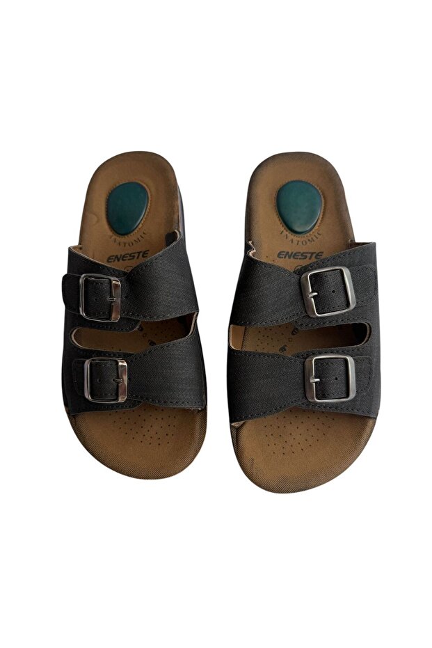 Byk 019 Black Double Strap Gel Sole Orthopedic Comfortable Daily Men's Slippers for Heel Strap