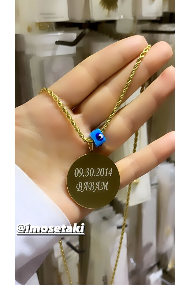 ÇELİK LAZERLE İSİM YAZILAN PLAKA KOLYE - 1