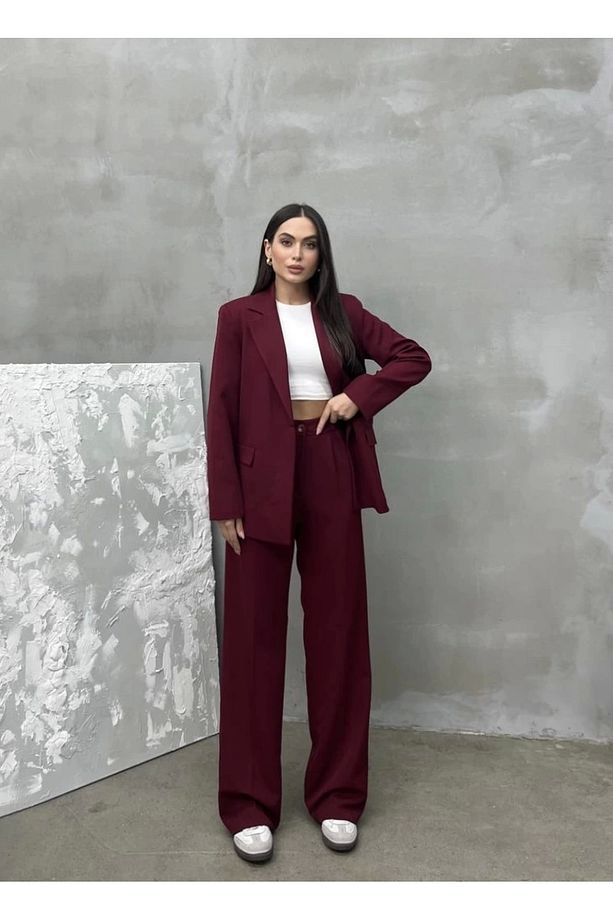 Kadın Bordo Tek Düğmeli Blazer Günlük Spor Ceket - 4