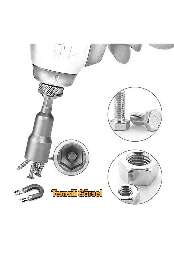 Manyetik Mıknatıslı 5 6 7 8 9 10 11 12 13 mm Somun Civata Adaptör Seti CRV Metal Matkap Uyumlu Uç - 5