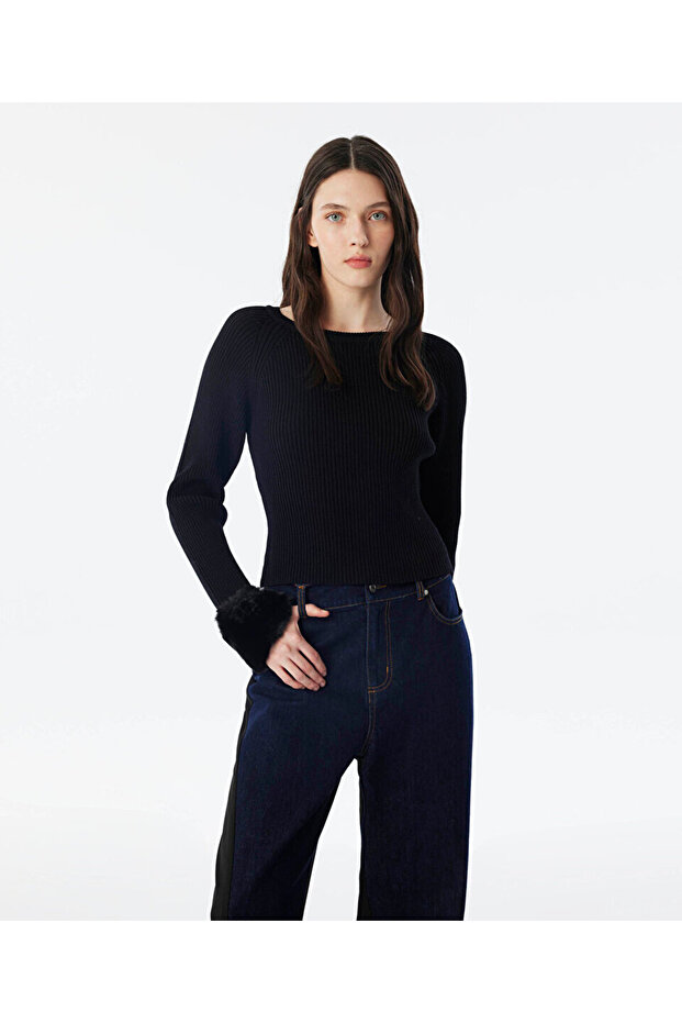 PELÜŞ GARNİLİ CUTOUT TRİKO - 2