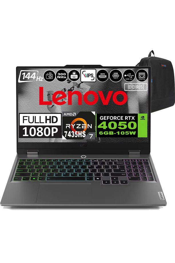 Loq 15ARP9 Ryzen 7 7435HS Ddr5 32GB 2tbSSD RTX4050-6GB 300NITS 15.6" 144Hz Fhd FDOS 83JC00CRTRF07 - 1