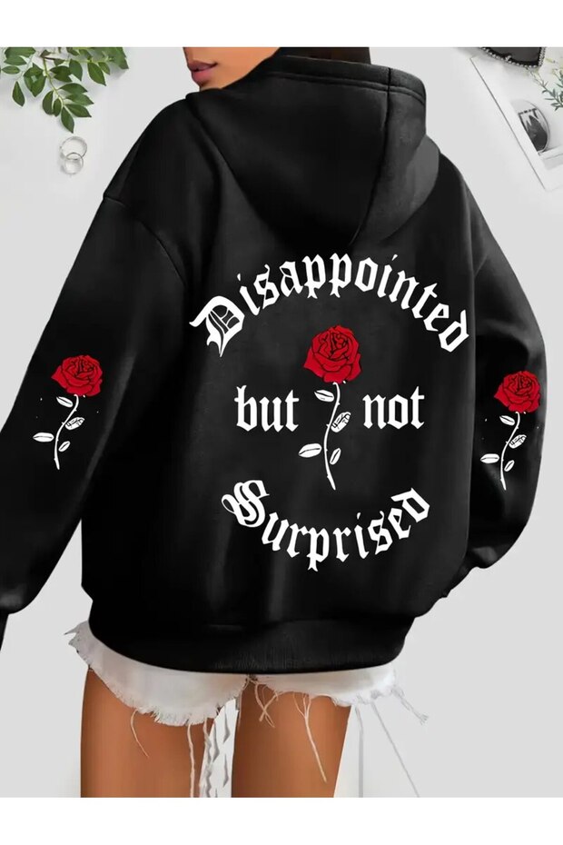 Unisex Roses Printed Hooded Sweatshirt