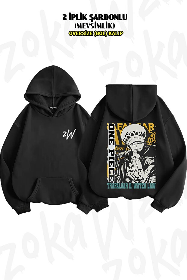 Oversize One Piece Law Tasarı Sırt Printed Hooded Sweatshirt (2 Yarns)