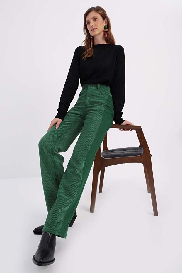 Green-Fabric Mixed Trousers
