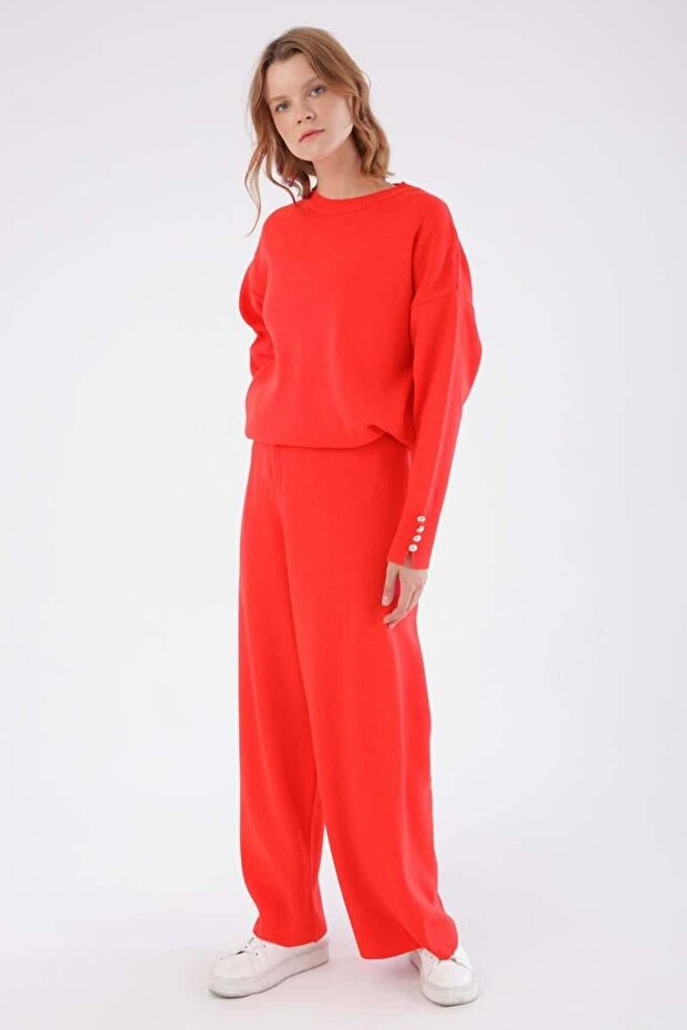 Pomegranate Flower-Long Leg Knitwear Trousers