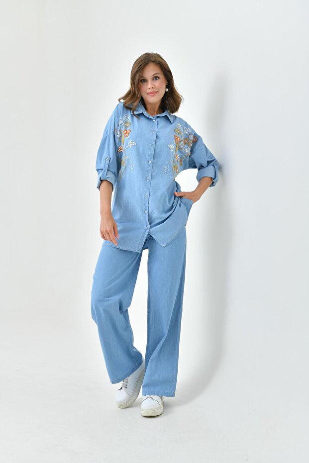 Embroidered Stone Jeans Shirt