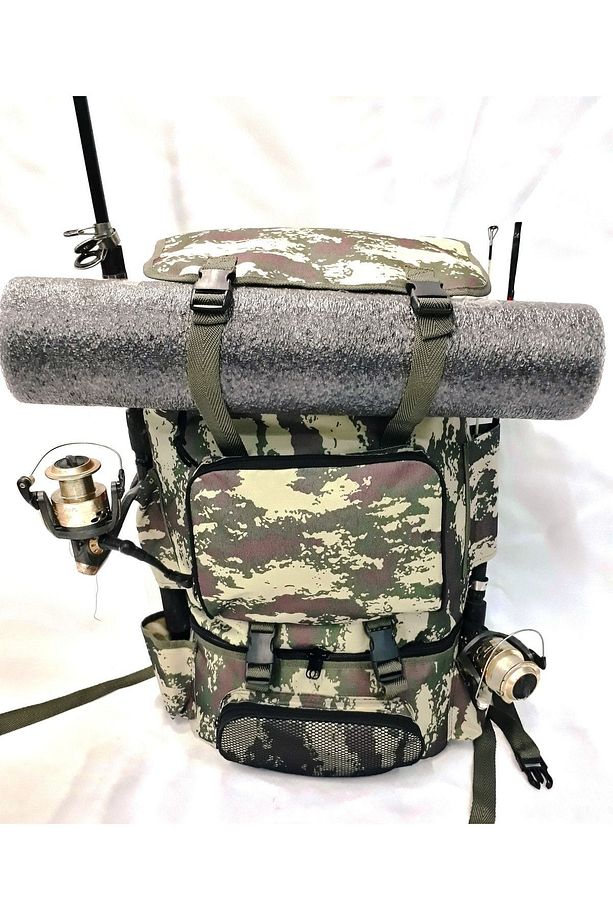 Termal Alt Bölmeli Kamuflaj Yan Olta Sabitlemeli Kamp Ve Balıkçı Sırt Çantası 62*41*22cm - 7