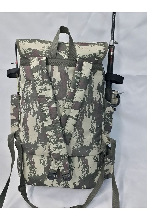 Termal Alt Bölmeli Kamuflaj Yan Olta Sabitlemeli Kamp Ve Balıkçı Sırt Çantası 62*41*22cm - 8