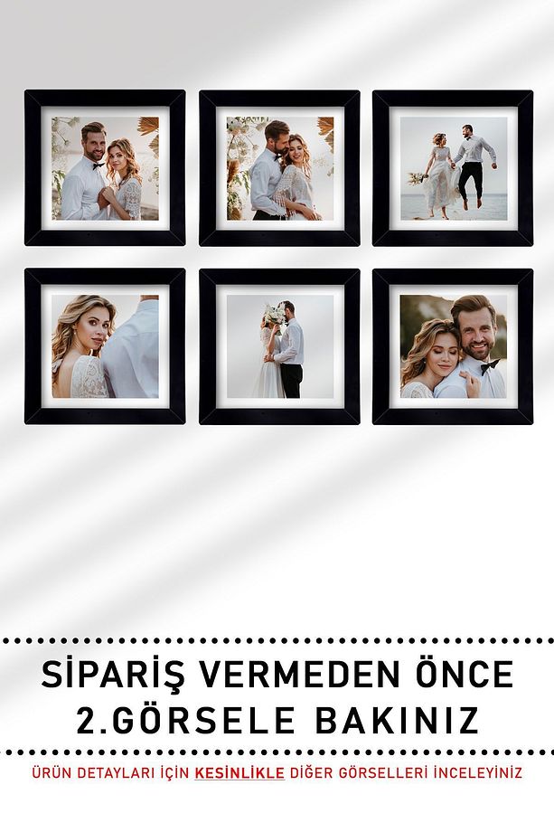6 Adet 10x10 Çerçeve - Kare Çerçeve - Mdf Siyah Çerçeve - Çoklu Fotoğraf Çerçeve Seti - 7
