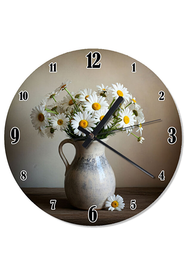 ساعة حائط بتصميم مزهرية مليئة بزهرة الأقحوان - 1