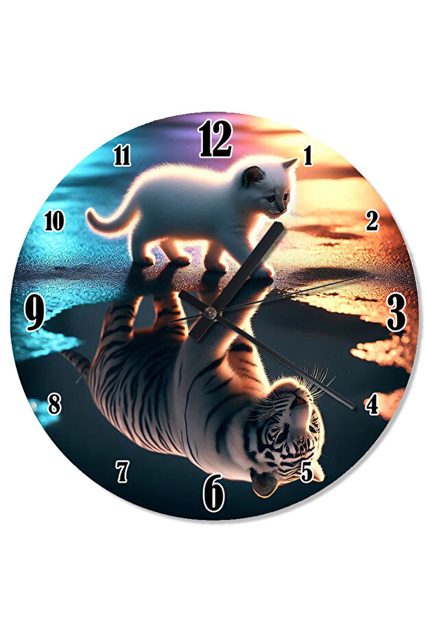 ساعة حائط تناظرية انعكاسية للقطط والنمر - 1