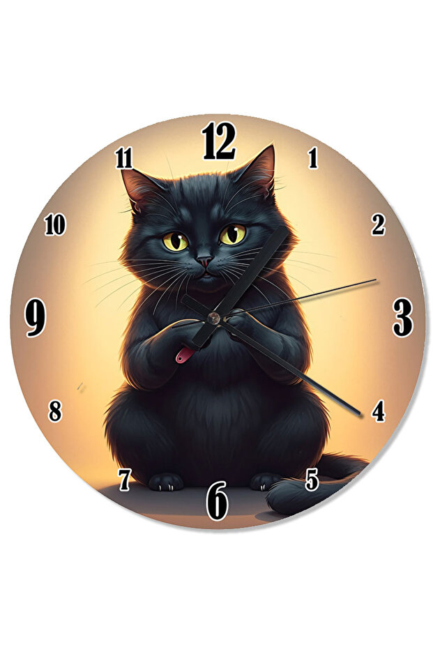 ساعة حائط منقوشة على شكل قطة سوداء لطيفة - 1