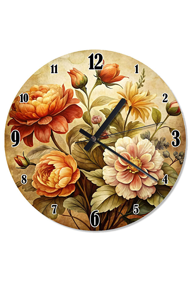 ساعة حائط تناظرية بنمط الزهرة العتيقة - 1