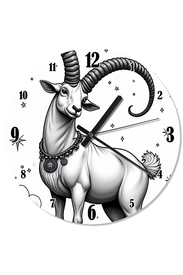 ساعة حائط منقوشة على شكل ماعز أبيض مع قرون - 1