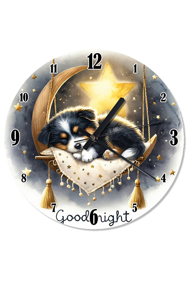 ساعة حائط منقوشة على شكل جرو مع كتابة ليلة سعيدة - 1